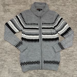 Inti Alpaca Sweater Women Large Gray Fair Isle Cardigan Pockets Alpaca Wool Peru